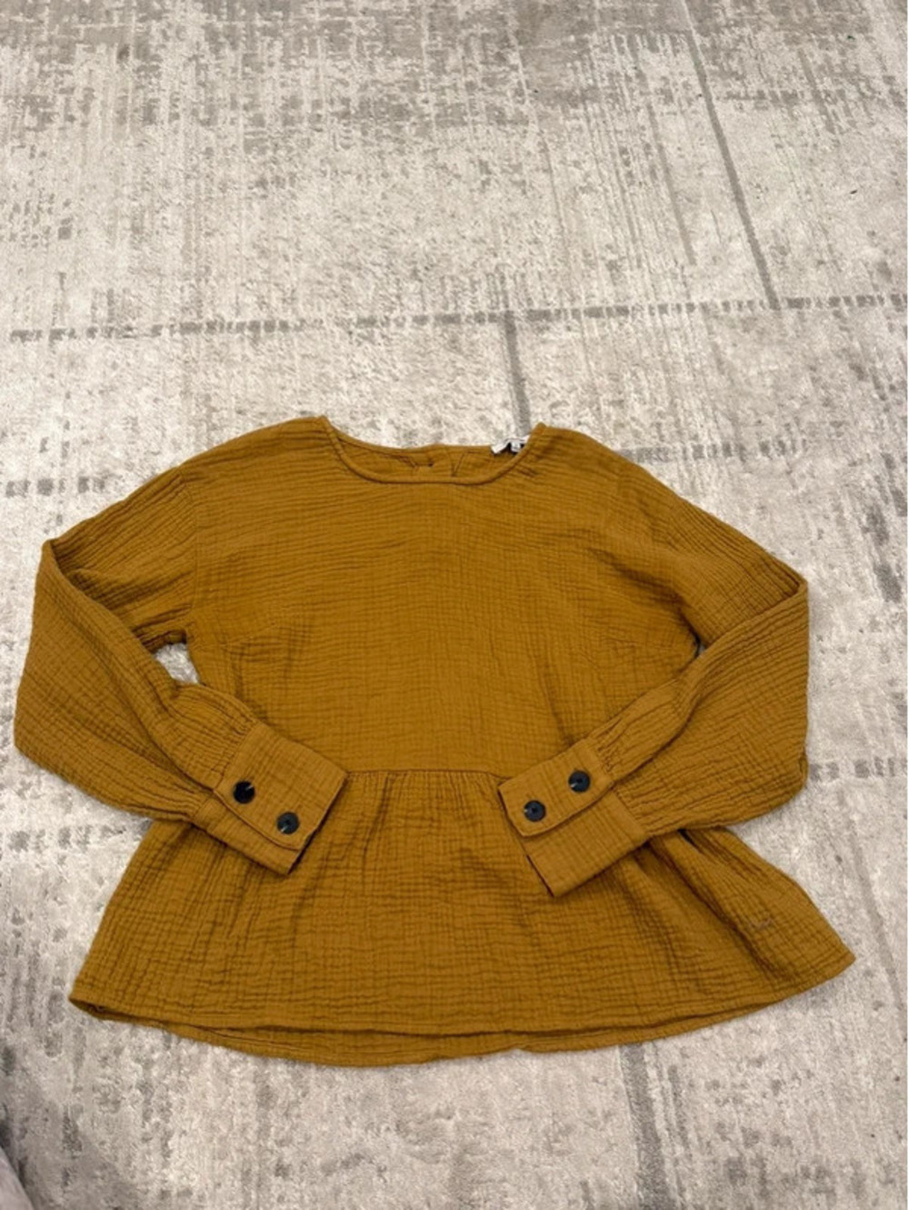 Madewell Lightspun Button Back Peplum Top Compass Gold Size Small